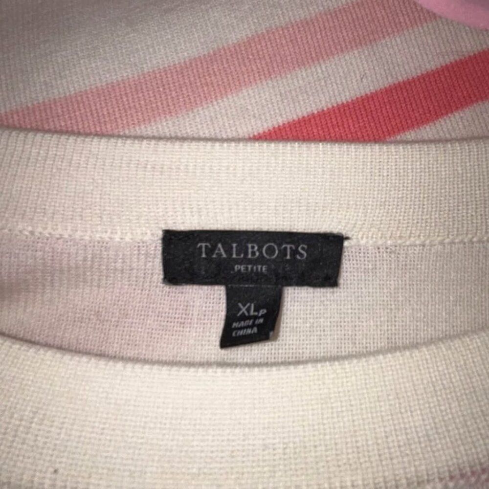 Talbots elbow sleeve pink and ivory stripe sweater top woman's size XLP - Picture 6 of 7